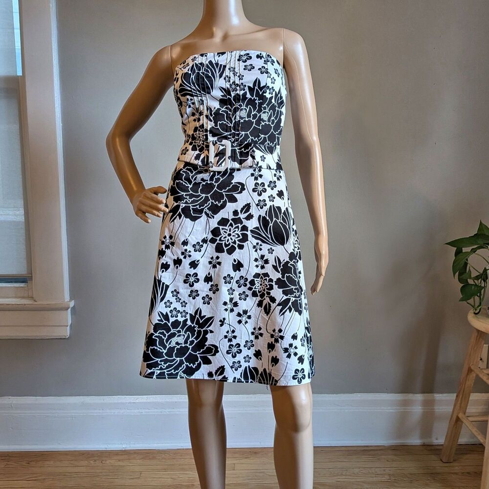 Vintage Y2K Be Smart Strapless Mini Dress Floral Belted Cotton Twee Size 10